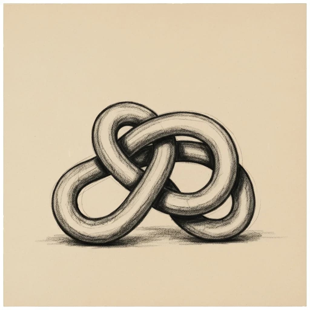 Charcoal drawing of a figure-eight knot on a plain surface