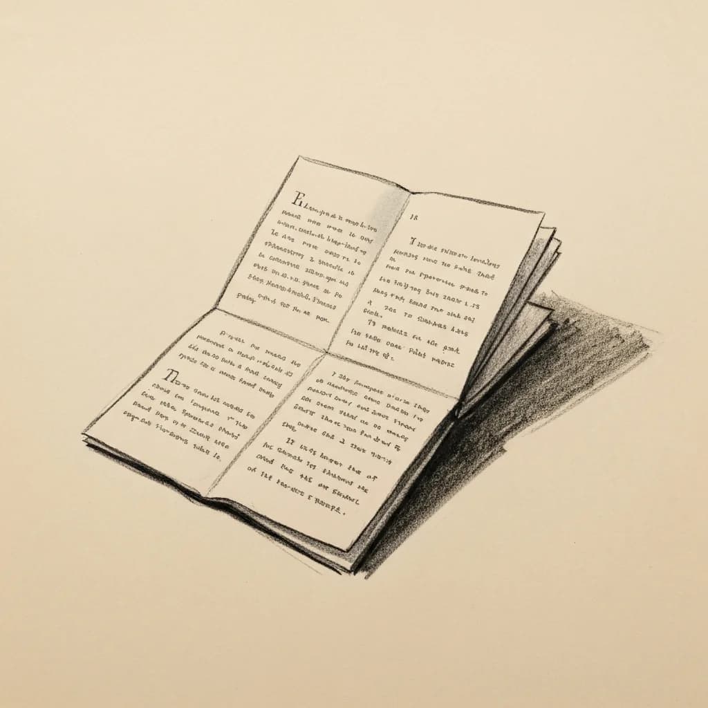 Charcoal drawing of a folded piece of paper with a single visible line at the top