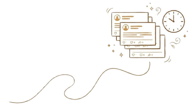 Organized social media posts with clock illustration
